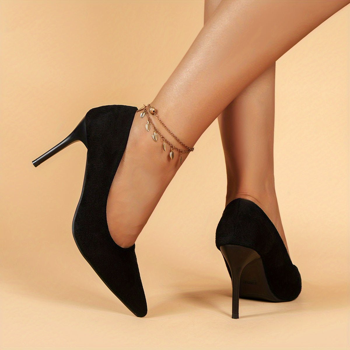Women's Pointed Toe High Heels, Sexy Black Slip On Stiletto Court Pumps, Versatile Dress Heels - Fluxy