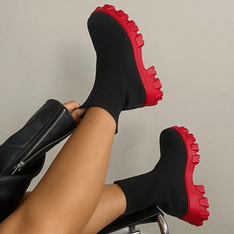 Women's Thick - soled Short Boots, Knitted Round Toe Shoes - Fluxy