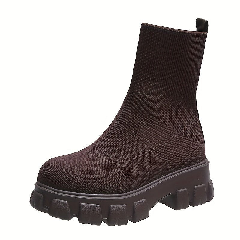 Women's Thick - soled Short Boots, Knitted Round Toe Shoes - Fluxy